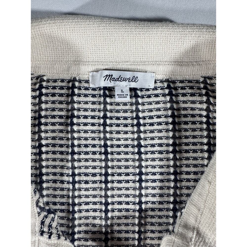 Madewell Men's L Ivory Black Check Knit Cotton Short Sleeve Button-Up Point - Picture 5 of 7